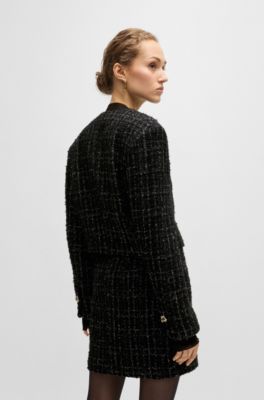 Collarless jacket in sparkle-effect tweed, Black