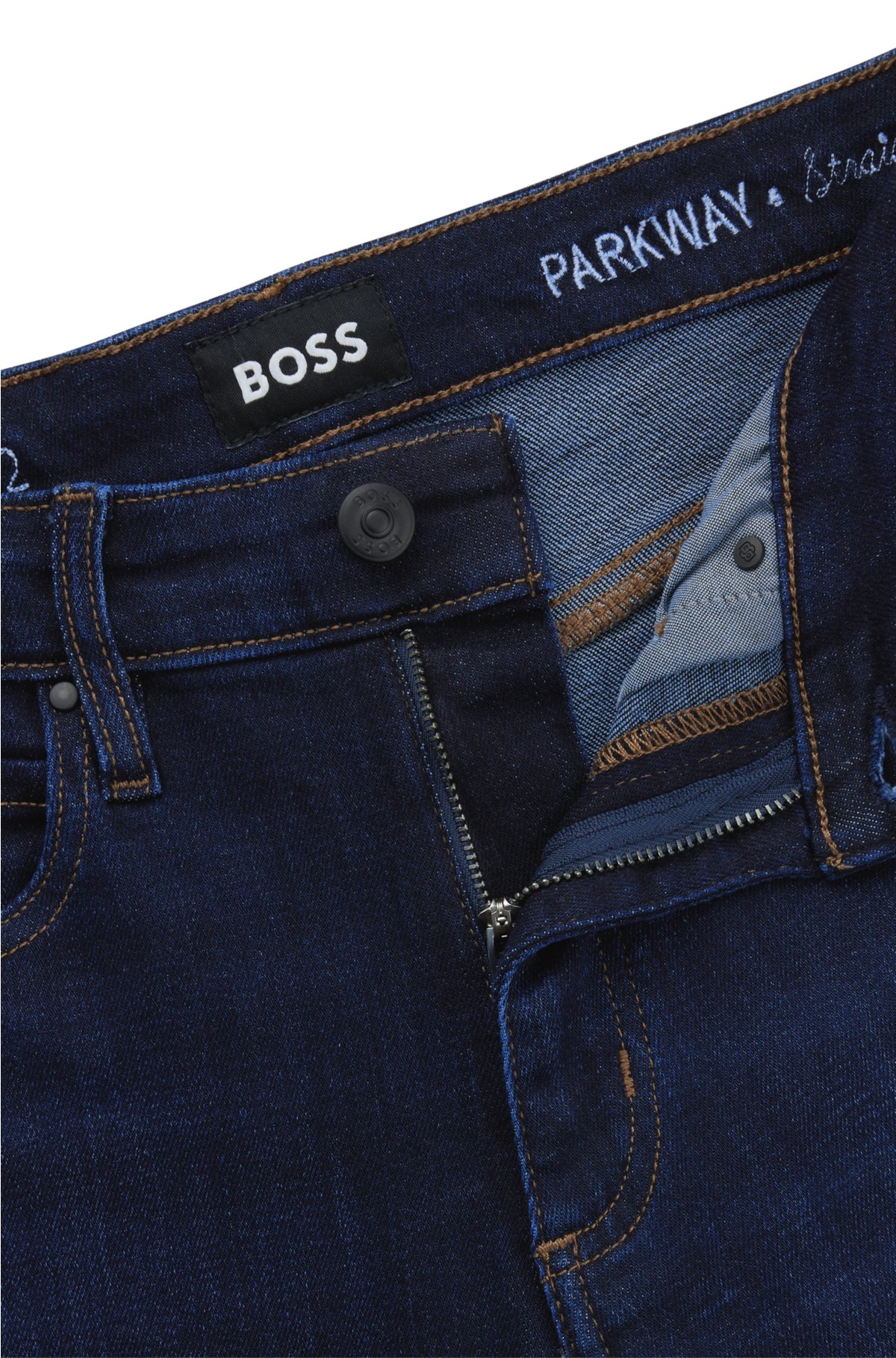 Straight-fit jeans in blue stretch denim, Dark Blue
