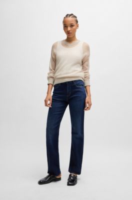 Straight-fit jeans in blue stretch denim, Dark Blue