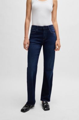 Straight-fit jeans in blue stretch denim, Dark Blue