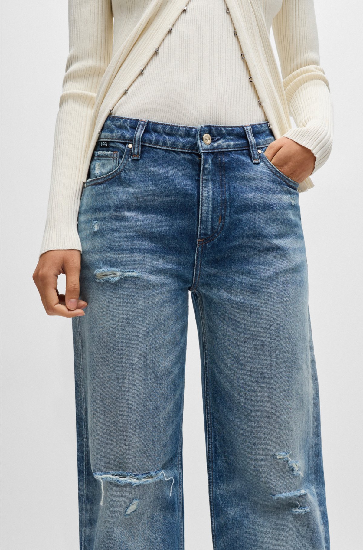 Wide-leg jeans in blue rigid denim, Blue
