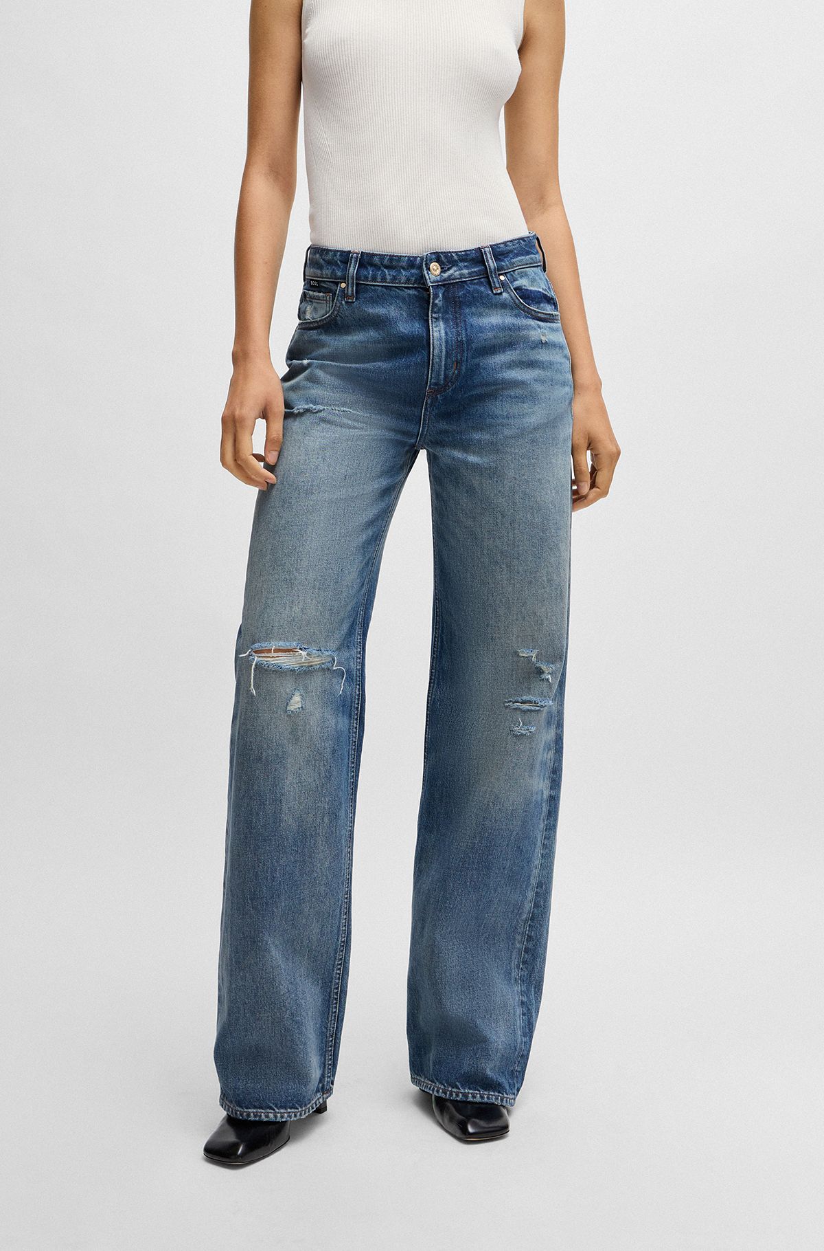 Wide-leg jeans in blue rigid denim, Blue