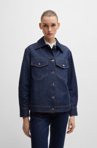 Blue trucker jacket in comfort-stretch denim, Dark Blue