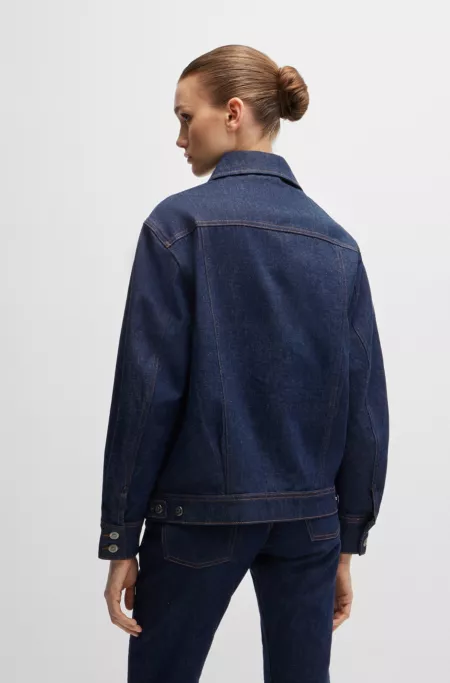Blue trucker jacket in comfort-stretch denim