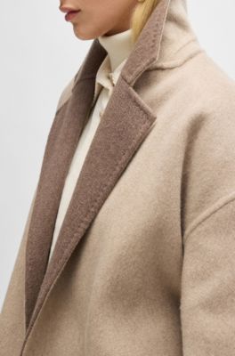 Italian-made belted coat in a wool-cashmere blend, Light Brown