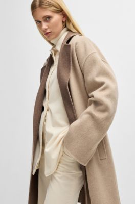 イタリア製 ベルト付きコート ウール/カシミアブレンド, ライトブラウン