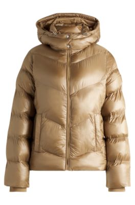 Water-repellent padded jacket with adjustable hood, Beige