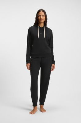 Cuffed tracksuit bottoms with signature-stripe drawcord, Black
