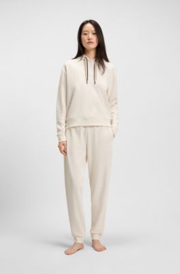 Cuffed tracksuit bottoms with signature-stripe drawcord, Natural