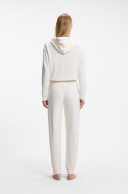Cuffed tracksuit bottoms with signature-stripe drawcord, Natural