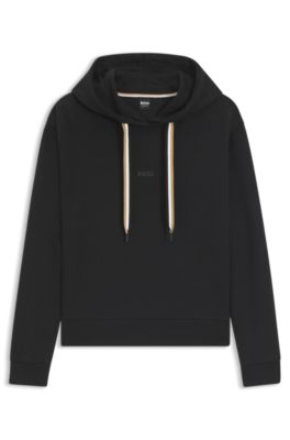 Regular-fit hoodie with signature-stripe cords, Black