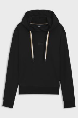 Logo hoodie with signature-stripe cords, Black