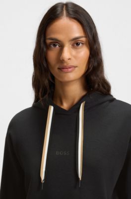 Logo hoodie with signature-stripe cords, Black