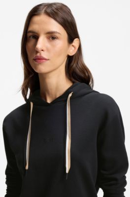 Hoodie with signature-stripe cords and logo, Black