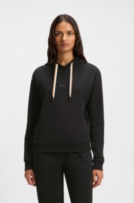 Hoodie med logga och dragskor i v&aring;ra f&auml;rger, Svart