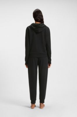 Sudadera regular fit con capucha y cordones con rayas de la marca, Negro