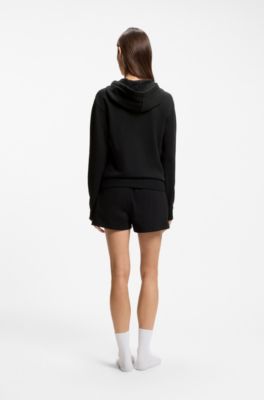 Logo-hoodie met kenmerkend gestreepte koorden, Zwart