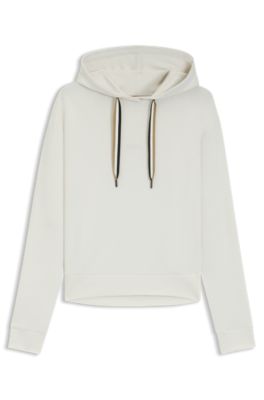 Regular-fit hoodie with signature-stripe cords, Natural