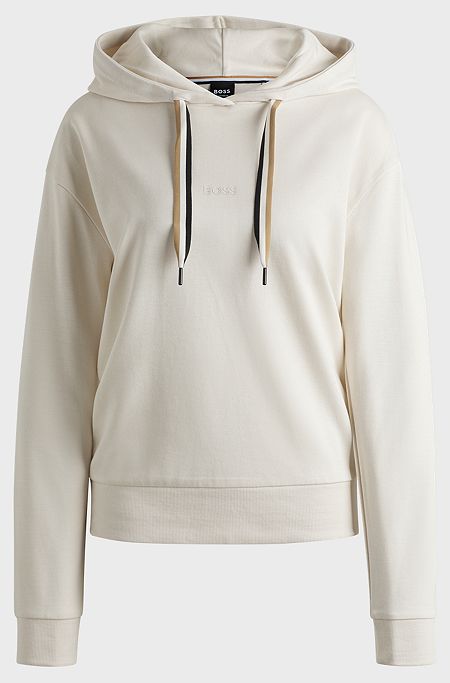 Logo-print hoodie with signature-stripe cords, White