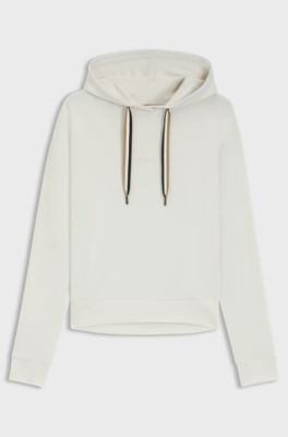 Hoodie with signature-stripe cords and logo, Natural