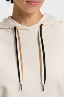Logo hoodie with signature-stripe cords, Natural