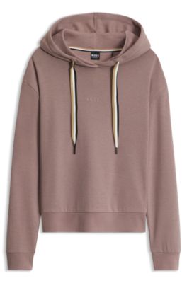 Hoodie with signature-stripe cords and logo, Taupe