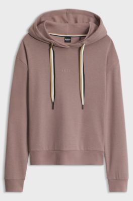 Hoodie with signature-stripe cords and logo, Taupe