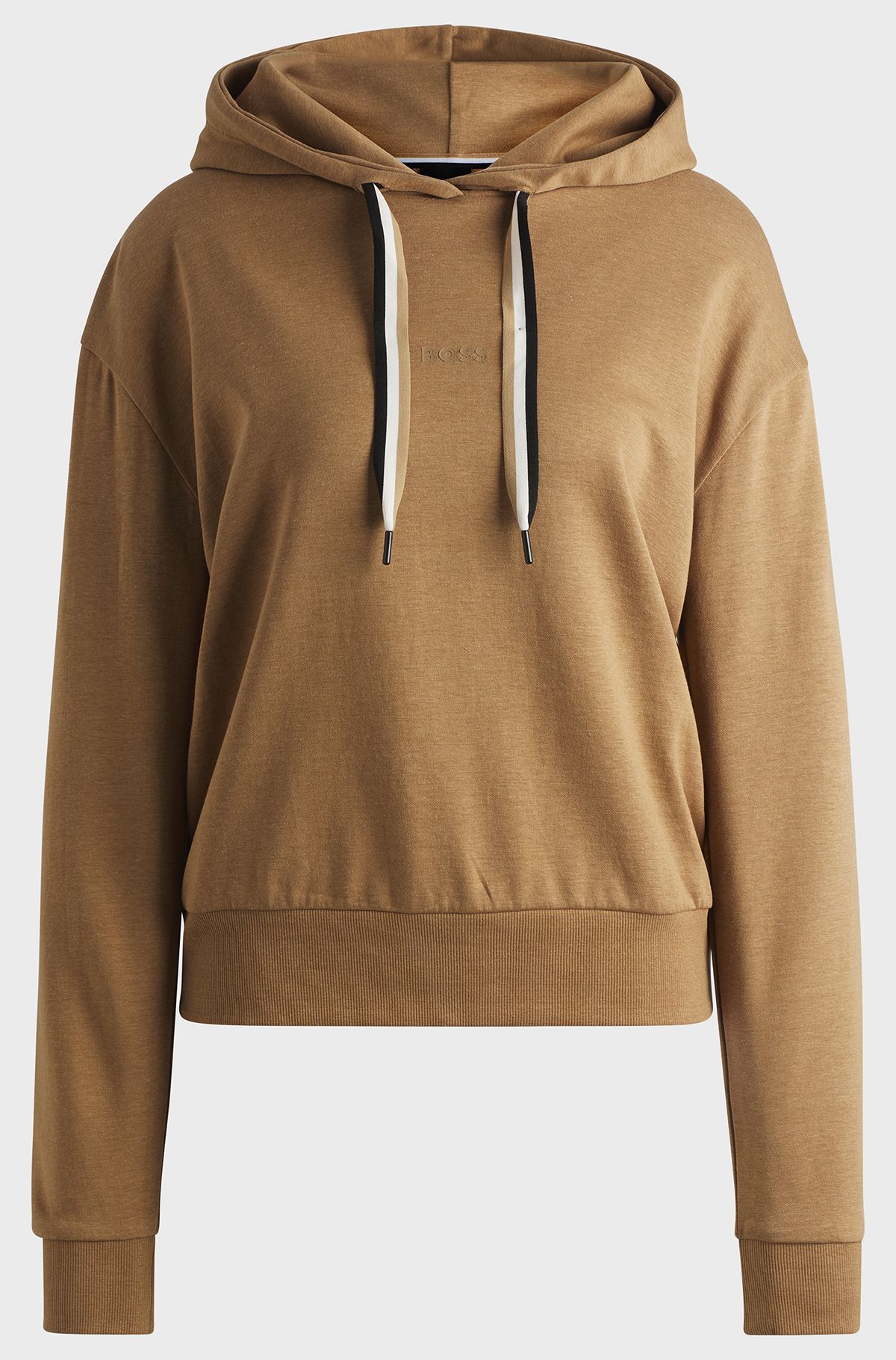 Logo-print hoodie with signature-stripe cords, Light Brown