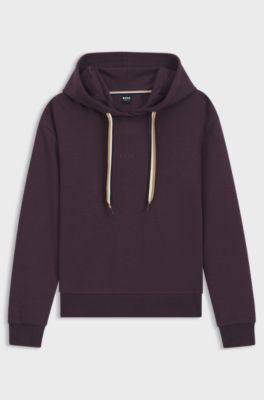 Hoodie with signature-stripe cords and logo, Dark Purple