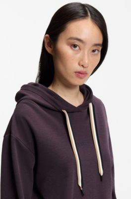 Hoodie with signature-stripe cords and logo, Dark Purple