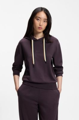 Hoodie with signature-stripe cords and logo, Dark Purple