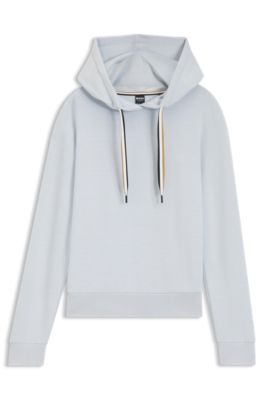 Regular-fit hoodie with signature-stripe cords, Light Blue