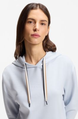 Hoodie with signature-stripe cords and logo, Light Blue