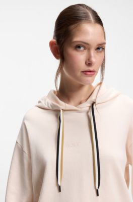 Logo hoodie with signature-stripe cords, Light Pink