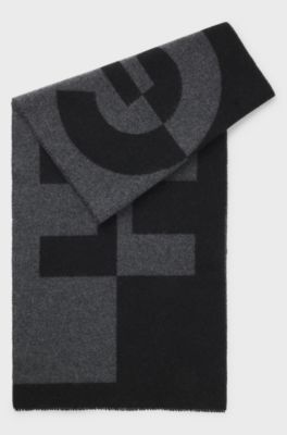 Wool-blend scarf with stacked logos, Black