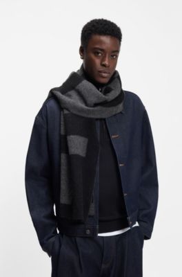 Wool-blend scarf with stacked logos, Black