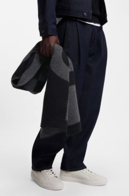 Wool-blend scarf with stacked logos, Black