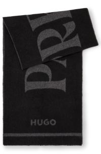 Wool-blend scarf with stacked logos, Black