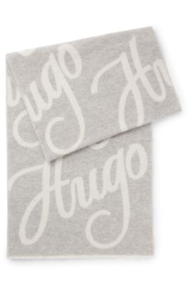 Sciarpa in misto lana con logo jacquard, Grigio chiaro