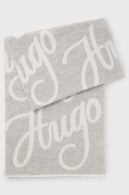 Wool-blend scarf with logo jacquard, Light Grey