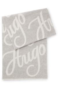 Wool-blend scarf with logo jacquard, Light Grey