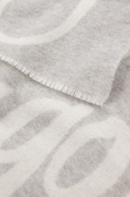 Wool-blend scarf with logo jacquard, Light Grey