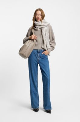 Wool-blend scarf with logo jacquard, Light Grey