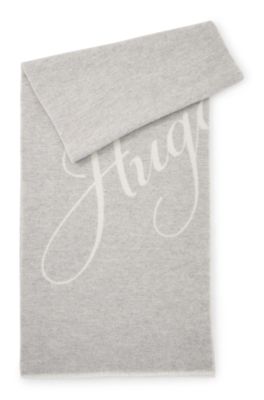 Wool-blend scarf with logo jacquard, Light Grey