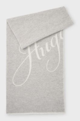Wool-blend scarf with logo jacquard, Light Grey