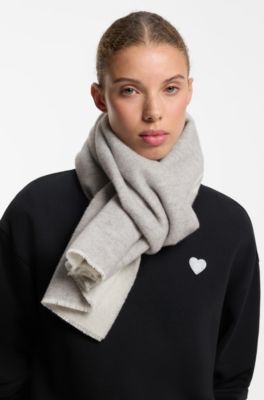 Wool-blend scarf with logo jacquard, Light Grey