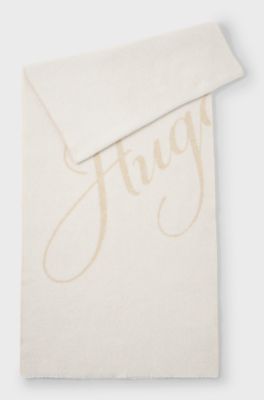 Wool-blend scarf with logo jacquard, Natural
