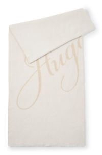 Wool-blend scarf with logo jacquard, Natural