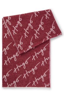 Wool-blend scarf with logo jacquard, Red