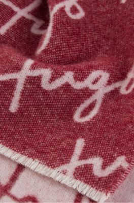 Wool-blend scarf with logo jacquard, Red